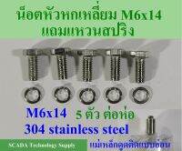 น็อตสแตนเลส M6x14 หัวหกเหลี่ยม แถมแหวนสปริง สแตนเลส 304 แต่แม่เหล็กจะดูดติดแบบอ่อนๆ