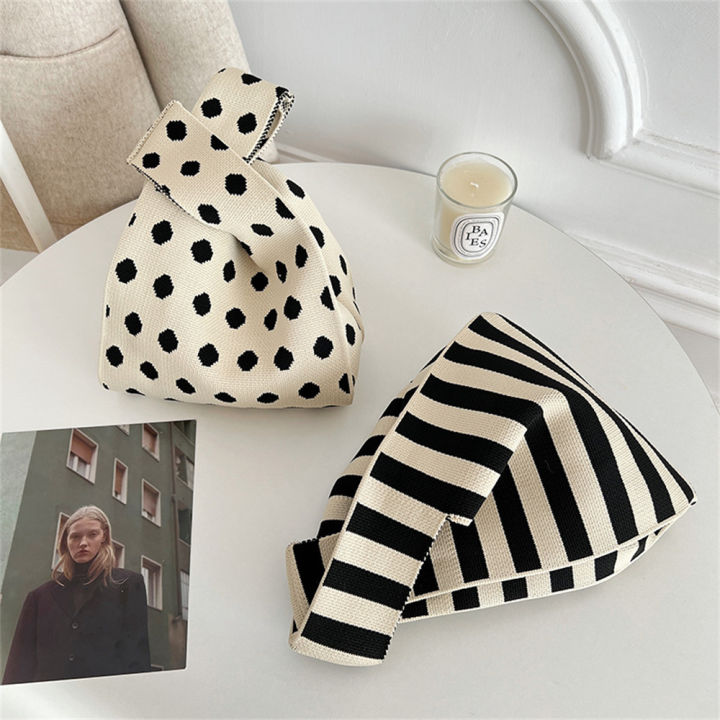 knitting-tote-one-shoulder-fashion-polka-dot-striped-pattern-bag-womens-handbag-designer-ladies-knitting-wrist-bag