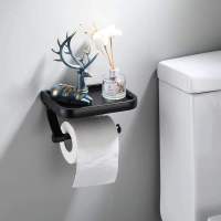 ADOREHOUSE Wall Mounted Toilet Paper Holder Roll Holder With Phone Storage Shelf Aluminum Tissue Paper Rack Bathroom Accessories