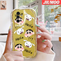 JIUMOO เคส A14ปลอกสำหรับ Samsung Galaxy A13 5G A04s ลายการ์ตูนน่ารักสีเทียนขอบหน้าแข้งเป็นคลื่นเคสมือถือโปร่งใสกันกระแทกเนื้อครีมซิลิโคนใสปกป้องเลนส์เคสนิ่ม