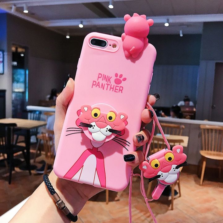 yellow-peach-flavor-ins-กรณีการ์ตูนสำหรับ-iphone-11-12-pro-xs-max-xr-6-7-8บวกเสือดำ-tpu-ยืน-h-older-สายคล้องโทรศัพท์นุ่มเชือก