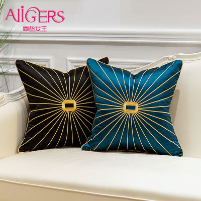 Avigers Luxury Embroidery Cushion Covers Blue Black Gold Line Throw Pillow Cases for Couch Sofa Bedroom Living Room