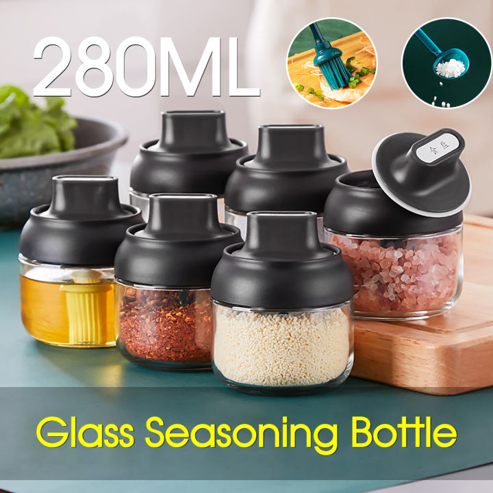 280ml Nordic Style Glass Spice Jars Spoon Lid Integrated Transparent  Seasoning Organizer Home Kitchen Storage Bottle Set