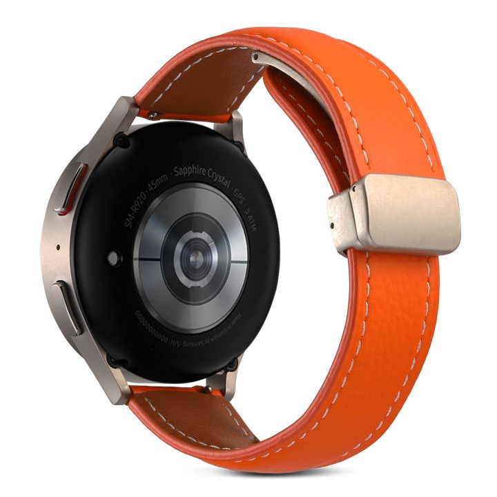 สำหรับนาฬิกา-realme-3-amazfit-gtr4-4-pro-สายรัดนาฬิกาหนังของแท้หัวเข็มขัดพับอเนกประสงค์-สีส้ม-ขายเอง