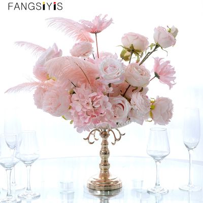 Artificial Feather Rose Flower Ball Wedding Dessert Table Centerpieces Decor Floral Arrangement Event Party Props Window Display