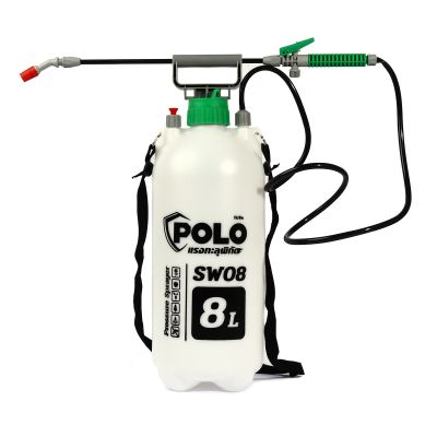 POLO ถังพ่นยามือโยก เครื่องพ่นยา ขนาด 8 ลิตร รุ่น SW08 สีขาว แรงดัน 2-3 บาร์ ระยะในการพ่น 6 เมตร สำหรับพ่น ยากำจัดศัตรูพืช น้ำยาฆ่าเชื้อโรค