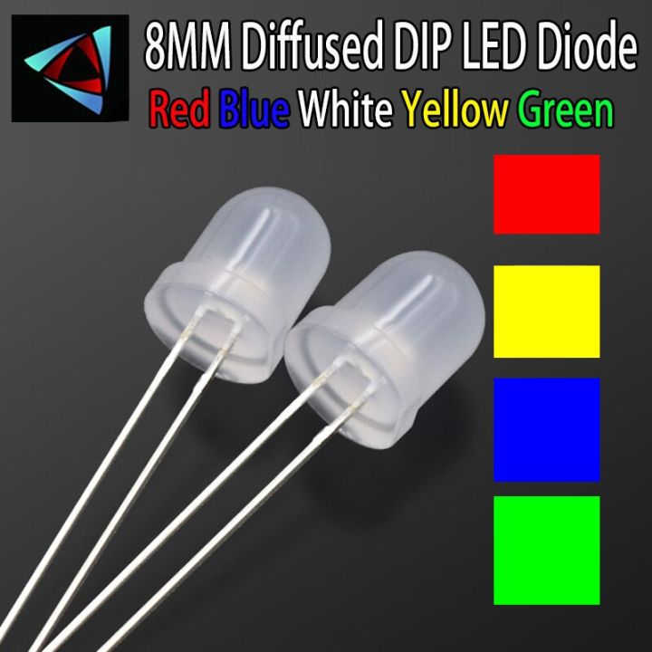 20pcs 8mm LED Diffused Diode Light Wide Angle Round red yellow blue green white warm Emitting Diode Lamp Electronics Components Electrical Circuitry P