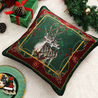 DUNXDECO Cushion Cover Decorative Pillow Case Classical Christma XMAS Deer Red Check Snow Print Luxury Velvet Sofa Chair Coussin