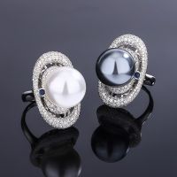 2023 New Trendy White Grey Freshwater Pearls S925 Silver Rings Vintage Full Of Zircon Women Rings Birthday Cocktail Jewelry Gift