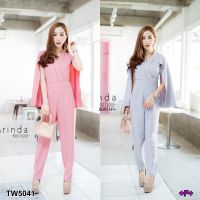 ส่งไว 1-2วันถึง 005041 Jumpsuit K.R. จั๊มสูทเเขนยาวขายาว ทรงผ่าแหวกแขน ช่วงคอวีด้านหน้าเเต่งปกพับทบ