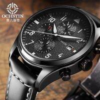 OCHSTIN Man WristWatch Waterproof Chronograph Men Watch Military Top Brand Luxury Black Genuine Leather Sport Male Clock 6043