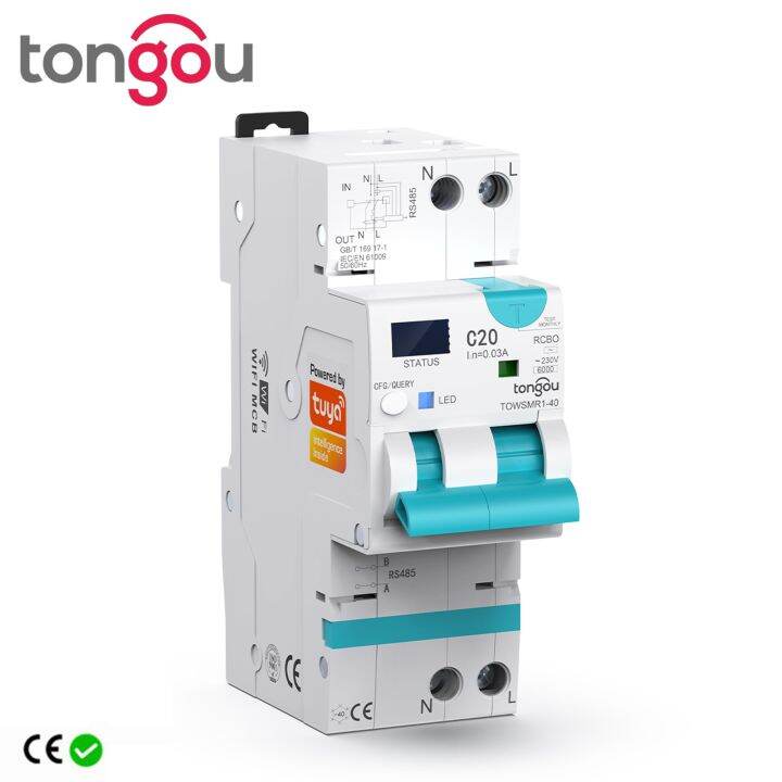TUYA WIFI RCBO LED Adjustable Smart Circuit Breaker Residual Current Circuit Breaker With Over