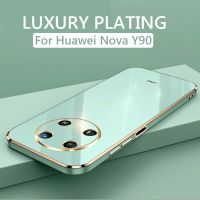 เคสโทรศัพท์สำหรับ Huawei Nova Y90ฝาครอบหลังกันกระแทกแบบปลอกอ่อนสองกล้องซิลิโคนเรียบง่ายทำจาก TPU Y61 Y91ชุบหรูหรา