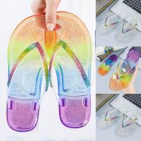 Soft Beach Flip Flops Women Thong Sandals Summer Jelly Crystal Slippers Shoes for Women Transparent Slides Flat Non-Slip Slipper