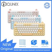 №♧ Iqunix M80 คีย์บอร์ดไร้สาย รูปหูแมว มีไฟแบ็คไลท์ LED ชาร์จ USB 84 คีย์ สีขาว