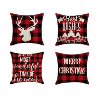 4Pcs Christmas Pillowcase Santa Square Home Decor Linen Pillow Cozy Cases Cushion Covers for Sofa Car Gift 45X45cm H