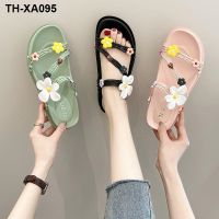 ❦ Thick-soled floral flip-flops for women wearing sandals and slippers the summer of 2023 new Korean version national style beach shoes