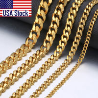 Hiphop สร้อยคอสแตนเลส Curb Cuban Link Chain สำหรับผู้ชายผู้หญิงสีทองโลหะ Solid Punk เครื่องประดับของขวัญ KNM08-iotc29 mall