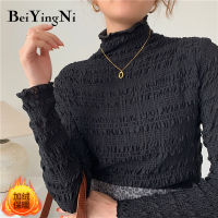 Beiyingni 2021 Autumn Winter Thick Women Lace Blouses Tops Long Sleeve Turtleneck Basic Blusas Shirts Solid Korean Blouse Cloth