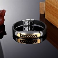 Personality Hollow Geometric Round Star Bangle Fashion Men 39;s Wristband Jewelry Stainless Steel Buckle Silicone Bracelet