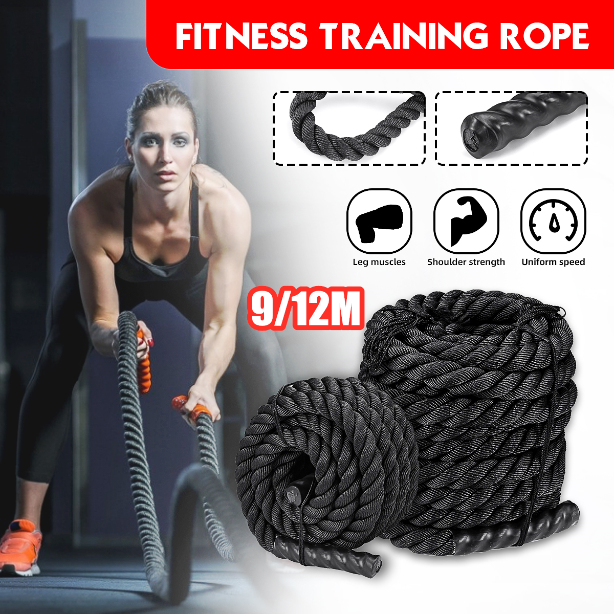 2" 30FT Heavy Battle Rope Fitness Climbing Training Undulation Exercise Rope 