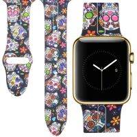 ✻∋☢ Apple Watch BandColorful Skull Printed Silicone Wristband Bracelet Strap 38mm 40mm