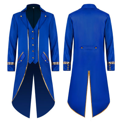 Mens Steampunk ยุคกลางแจ็คเก็ต Gothic Tailcoat Vintage Blue Renaissance Victorian Coat ชุดผู้ชายปาร์ตี้ฮาโลวีนเสื้อผ้า4XL
