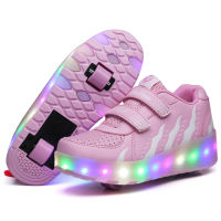 YUAAE รองเท้าผ้าใบรองเท้า Roller สองล้อ Heelys รองเท้าไฟ Led เด็กๆผู้หญิง Boys Light Up รองเท้าผ้าใบติดไฟ