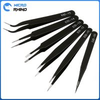 6pcs/set Anti static ESD Stainless Steel Tweezers Maintenance Tools Industrial Precision Curved Straight Tweezers Repair Tools