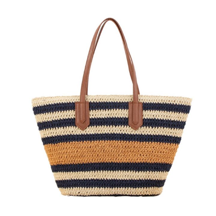 new-striped-one-shoulder-bag-straw-bag-korean-version-ins-sen-series-holiday-hand-woven-beach-handbag-leisure-women-bag