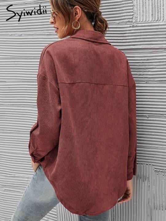 syiwidii-เสื้อเชิ้ตผ้าลูกฟูกสำหรับผู้หญิง-เสื้อแจ็กเก็ตไซส์ใหญ่เสื้อเบลาส์แขนยาวสำหรับกระดุมวินเทจลำลองทรงหลวม2022ฤดูใบไม้ร่วง