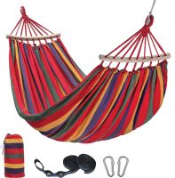 Hammock for Outdoor Camping Garden Yard Patio Portable Hammocks Canvas Stripe Hang Bed Hammock Double Single People Swing