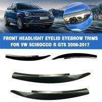 Pair Gloss Black/Carbon Fiber Front Headlight Eyelid Eyebrow Trims For VW Scirocco R GTS 2008 2009 2010 2011 2012 2013-2017