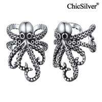 Chicsilver Ocus 925เงินสเตอร์ลิงต่างหูหอยสังข์ต่างหูแบบหนีบพังก์โกธิคสำหรับผู้หญิงเครื่องประดับกระดูกอ่อนหูย้อนยุคแบบไม่เจาะ