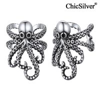 Chicsilver 925เงินสเตอร์ลิงหูรูปปลาหมึกต่างหูแบบหนีบแบบกอธิคพังค์สำหรับผู้หญิงปรับไม่ได้เจาะเครื่องประดับกระดูกอ่อนหูย้อนยุค