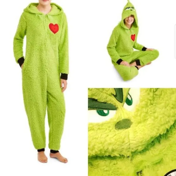 The Grinch Costume Dr Seuss Overall Pajama Adult Boy Girl Onesie Movie