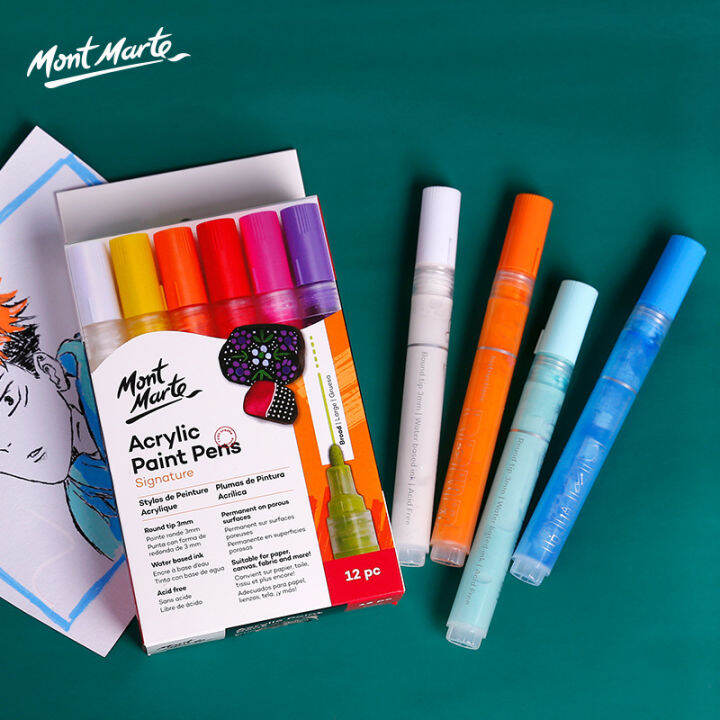 mont-marte-ปากกาอะคริลิก12สีสีอะคริลิก-diy-ชุดปากกามือวาด-graffiti-ปากกา