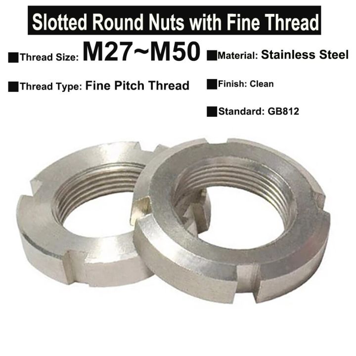 1piece-2pcs-m27-m30-m36-m39-m40-m45-m48-m50-sus304-stainless-steel-slotted-round-nuts-locknuts-with-fine-p2-0-thread-gb812-nails-screws-fasteners