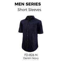 BAJU DENIM BIRU GELAP sulam logo dan nama (LELAKI) LENGAN PENDEK jenama mr.2 (FD826N)