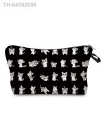 ⊕℡ Cartoon Cat Double Sided Printed Cosmetic Bag Women Makeup Bag Cute Storage Bags Ladies Toiletry Bag Black Portable Pencil Case