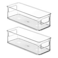 2 Pcs Refrigerator Organizer Bins, Clear Stackable Plastic Food Storage Rack with Handles for Pantry, Kitchen