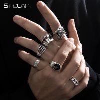 Sindlan 6Pcs Punk Poker Joker Silver Color Rings for Men Goth Skeleton Billiards Set Couple Emo Fashion Jewelry Anillos Hombre