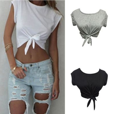 ∈▧✁ Tie Front Crop Cropped T Shirt Tanks Camis Ropa Mujer
