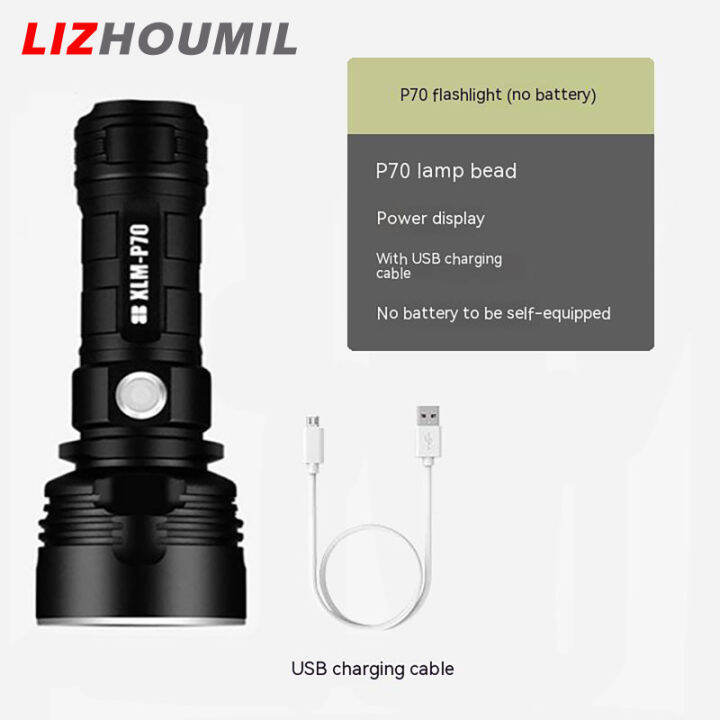 lizhoumil-ไฟฉาย-led-ไฟฉายจิ๋ว-p70-มาพร้อมแบตเตอรี่ลิเธียมชาร์จได้3ระดับยูเอสบีชาร์จไวโคมไฟมือที่สว่างมาก