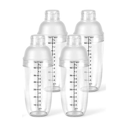 4Pcs Plastic Cocktail Shaker ,700Cc/24 Oz Drink Mixer with Scales for Bar Party Home Use Wine Shaker Bar Mixing Tool