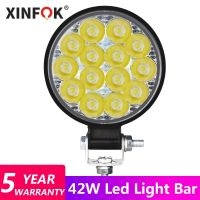 ไฟหน้ามอเตอร์ไซด์สปอตไลท์สำหรับทำงานมอเตอร์ไซด์42W แสงสว่างสีขาวมาก14 LED ไฟตัดหมอกเหมาะสำหรับรถขุดรถยนต์รถบรรทุก