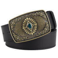 Vintage European Style Belt Flower Alloy Buckle Belt Women Men Punk Belt for Pants Jeans Plus Size 130 115 105cm Black White