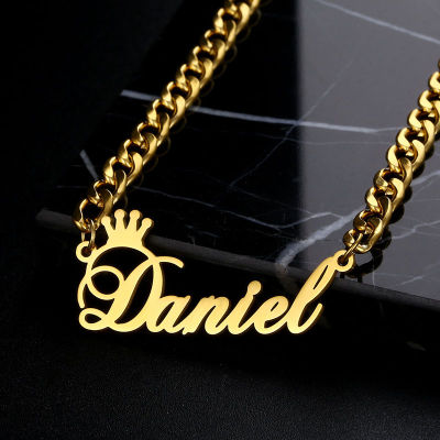 Custom Stainless Steel 5mm Cuban Chain Name Necklaces for Men Women Personalized Customized Gold Crown Letter Necklace Jewelry