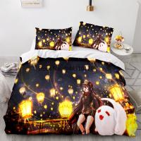 【hot】☋☌ Anime Genshin Hutao US/Europe/UK Size Quilt Bed Cover Duvet Hu Tao 2-3 Pieces Sets