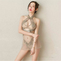 New Style Sexy Lingerie Sexy Lace slit uniform large mesh womens perspective classical embroidered cheongsam suit 2NOE